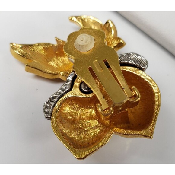 Vintage 1990's AVON Large Gold Silver Tone Acorn Leaves Clip on Earrings - Picture 11 of 11